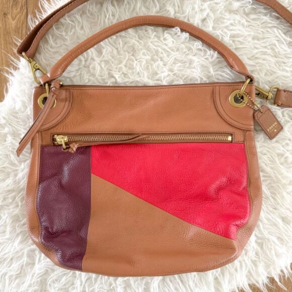 Fossil Karli Large Leather Hobo Style Shoulder Bag - Red Tan Multi - Picture 2 of 9